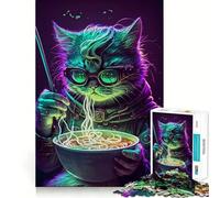 Puzzle pour Adultes 1000 pièces Chat Mangeant des Nouilles,Puzzle Artistique sans Bords précis,Jeu créatif et Amusant,décoration de Noël (50x75cm)