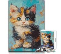 Puzzle pour Adultes 1000 pièces Chat Mignon Peint Jeu éducatif et Relaxant pour Apprendre Cadeau de Père Noël Secret (Taille 50x75cm)