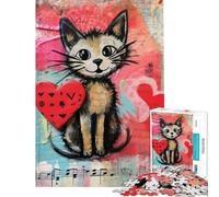 Puzzle pour Adultes 1000 pièces Chat Musical Saint-Valentin avec cœur Puzzle 1000 pièces à Monter soi-même Jouet de Bricolage décoration Parfaite Casse-tête Jeux de Famille (38x26cm)