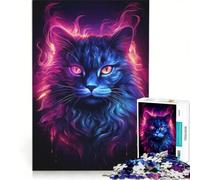 Puzzle pour Adultes 1000 pièces Chat néon Style Tonnerre Jeu de réflexion Anti-Stress liste de souhaits avec Le Père Noël 50x75cm