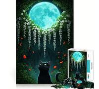 Puzzle pour Adultes 1000 pièces Chat Noir au Clair de Lune,œuvre d'art Finement découpée,défi Intelligent et Amusant,Jeu de Calme,Cadeau d'anniversaire (38x52cm)