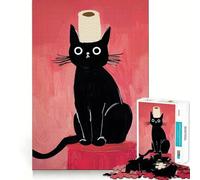 Puzzle pour Adultes 1000 pièces Chat Noir avec Chapeau en Papier Toilette Découpe Impeccable Amusant,Stimulant la réflexion,Jeu de détente,décoration de Noël (38x52cm)