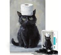 Puzzle pour Adultes 1000 pièces Chat Noir avec Chapeau en Papier Toilette Découpe Impeccable Amusant,Stimulant la réflexion,Jeu de détente,décoration de Noël (38x26cm)