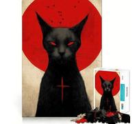 Puzzle pour Adultes 1000 pièces Chat Noir avec Croix Rouge,découpe Fine,Divertissement et résolution de problèmes,Jeu Confortable,décoration Murale de Noël (38x26cm)