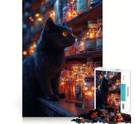 Puzzle pour Adultes 1000 pièces Chat Noir avec flacons de Potion Jeu d'articulation Fine et Amusant,activité intellectuelle stimulante,Divertissement Relaxant,Cadeau de Noël apaisant (38x52cm)
