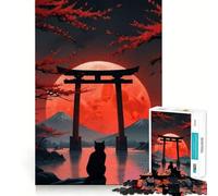 Puzzle pour Adultes 1000 pièces Chat Noir avec Porte Torii,découpe Fine,défi Intelligent et Amusant,Jeu Calme,Cadeau d'anniversaire (38x26cm)