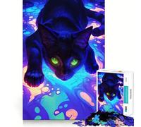 Puzzle pour Adultes 1000 pièces Chat Noir dans des tourbillons néon Découpe Impeccable Amusant,Jeu de réflexion,Divertissement pour Les Moments de détente,décoration de Noël (38x26cm)