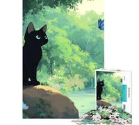 Puzzle pour Adultes 1000 pièces Chat Noir dans la forêt Activités Amusantes à la Maison Améliore la mémoire Jeu Pratique À partir de 14 Ans (50x75cm)