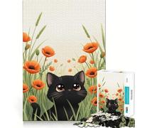 Puzzle pour Adultes 1000 pièces Chat Noir dans Un Champ de Coquelicots Illustration Découpe Fine,Jeu de résolution de problèmes Amusant,Temps de Jeu Confortable,Décoration Murale de Noël (38x52cm)