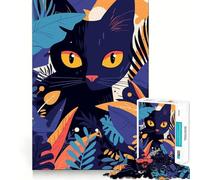Puzzle pour Adultes 1000 pièces Chat Noir dans Un Feuillage Tropical Illustration Minimaliste Jeu d'assemblage précis,Jeu de réflexion Amusant,Moment de détente,Art de Loisirs de Noël (50x75cm)
