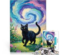 Puzzle pour Adultes 1000 pièces Chat Noir dans Un Tourbillon de Vent et de Ciel Jeu de Quiz Cadeau d'anniversaire, Cadeaux 38x26cm