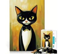 Puzzle pour Adultes 1000 pièces Chat Noir en nœud Papillon Jeu d'ajustement précis Casse-tête Cadeau Moment de détente et de Divertissement Idée Cadeau Artistique pour Noël (50x75cm)