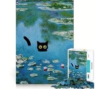 Puzzle pour Adultes 1000 pièces Chat Noir Monet Nénuphar Articulation Fine Amusant,activité intellectuelle stimulante,Jeu Relaxant,Cadeau de Noël apaisant (50x75cm)