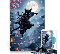 Puzzle pour Adultes 1000 pièces Chat Noir Ninja Découpe Impeccable Amusant,Jeu de réflexion,Divertissement pour Les Moments de détente,décoration de Noël (38x52cm)