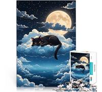 Puzzle pour Adultes 1000 pièces Chat Noir, Nuage, Lune Compétition de Vitesse Manuelle Car C'est Un pour Toute la Famille 38x26cm