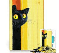 Puzzle pour Adultes 1000 pièces Chat Noir Qui Regarde,Jeu d'articulation Pointue,Jeu Amusant et Stimulant,Moment de détente,Art de Loisirs de Noël (50x75cm)