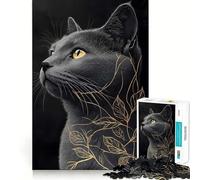 Puzzle pour Adultes 1000 pièces Chat Noir Russe avec lianes dorées,découpe Fine,défi Intelligent et Amusant,Jeu Calme,Cadeau d'anniversaire (38x52cm)