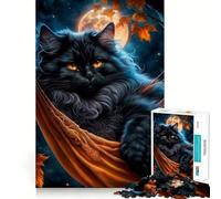 Puzzle pour Adultes 1000 pièces Chat Noir sous la Lune Jeu d'articulation Fine,activité intellectuelle stimulante,Jeu Relaxant,Cadeau de Noël apaisant (38x26cm)
