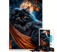 Puzzle pour Adultes 1000 pièces Chat Noir sous la Lune Jeu de réflexion Stimulant,Divertissement Calme,Loisirs créatifs de Noël (50x75cm)