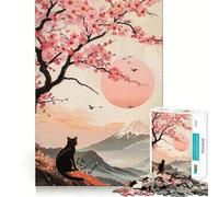 Puzzle pour Adultes 1000 pièces Chat Noir sous Sakura Jeu d'articulation Pointue,Jeu de réflexion Amusant,Moment de détente,Art de Loisirs de Noël (38x52cm)