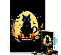 Puzzle pour Adultes 1000 pièces Chat Noir sur Citrouille Illustration d'halloween,Assemblage sans Couture,Jeu de Concentration,Cadeau de détente,Cadeau d'anniversaire (50x75cm)