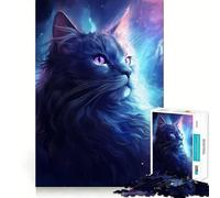 Puzzle pour Adultes 1000 pièces Chat Noir sur Galaxie,œuvre d'art Finement découpée,défi Intelligent et Amusant,Jeu de Calme,Cadeau d'anniversaire (38x52cm)