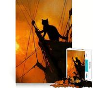 Puzzle pour Adultes 1000 pièces Chat Noir sur Un Bateau au Coucher du Soleil Jeu de Construction Amusant et précis,Loisir créatif,Cadeau d'anniversaire (38x26cm)