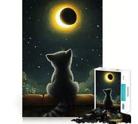 Puzzle pour Adultes 1000 pièces Chat Observant Une éclipse Solaire Peinture Pièces découpées nettes Jeu de réflexion Temps Libre Œuvre d'art de Noël (38x26cm)