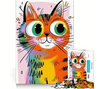 Puzzle pour Adultes 1000 pièces Chat Orange Dessin animé aux Grands Yeux Jeu d'ajustement précis Casse-tête Cadeau Moment de détente et de Divertissement Idée Cadeau Artistique pour Noël (50x75cm)