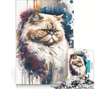 Puzzle pour Adultes 1000 pièces Chat Persan Aquarelle Jeu Manuel découpe de précision Cadeau d'anniversaire et Cadeau Unique 38x26cm