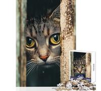 Puzzle pour Adultes 1000 pièces Chat Qui Regarde à Travers Une clôture Jeu Anti-Stress Cadeau de Père Noël Secret Jeu de Manipulation Liste de souhaits avec Le Père Noël Dimensions 38x26cm