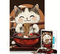 Puzzle pour Adultes 1000 pièces Chat Ramen Japon Bordure Fine Jeu de Concentration Amusant et Relaxant Cadeau d'anniversaire Amusant (38x52cm)