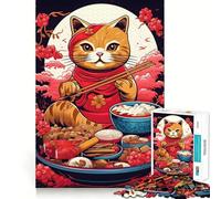 Puzzle pour Adultes 1000 pièces Chat Ramen Ruby Exact Edge Art Focus Building Toy Cozy Time Game Décoration Murale de Noël (38x52cm)
