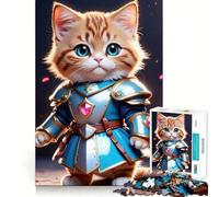 Puzzle pour Adultes 1000 pièces Chat Samouraï Animal Fine Cutting Art Jeu Stimulant Le Cerveau Jeu de détente Cadeau de Noël (38x52cm)