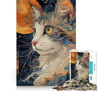 Puzzle pour Adultes 1000 pièces Chat Samouraï Guerrier Japon Art épuré Logique Jeu Amusant et Relaxant Cadeau apaisant de Noël (50x75cm)