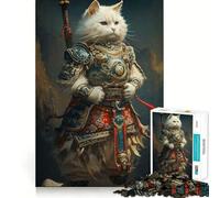 Puzzle pour Adultes 1000 pièces Chat Samouraï Guerrier Japon Design Finement découpé Activité intellectuelle Jeu de détente Décoration de Noël (50x75cm)