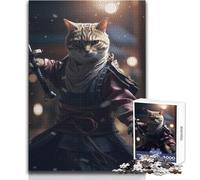 Puzzle pour Adultes - 1000 pièces - Chat samouraï Japonais - Design élégant - Décoration Murale - Cadeau d'anniversaire - Dimensions : 38x52cm