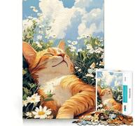 Puzzle pour Adultes 1000 pièces Chat Sieste dans Un Champ de Marguerites Décoration Bords Nets Jeu de réflexion Détente et Divertissement Cadeau Artistique de Noël (50x75cm)