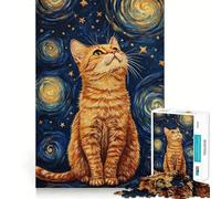 Puzzle pour Adultes 1000 pièces Chat sous Ciel étoilé,Assemblage Parfait,Jeu de logique Artistique,Jouet Amusant pour se détendre,Cadeau d'anniversaire ou Loisir (38x26cm)