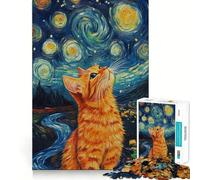 Puzzle pour Adultes 1000 pièces Chat sous Ciel étoilé Jeu créatif de qualité supérieure,Jouet pour se divertir et Passer Un agréable Moment,décoration de Noël (38x26cm)