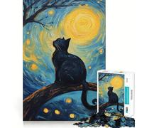 Puzzle pour Adultes 1000 pièces Chat sous la Lune Design Finement découpé Activité intellectuelle Jeu de détente Décoration de Noël (38x26cm)