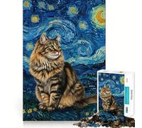 Puzzle pour Adultes 1000 pièces Chat sous Un Ciel étoilé,Finitions impeccables,Jeu Stimulant Le Cerveau,Jeu Calme,Cadeau d'anniversaire (50x75cm)