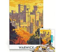 Puzzle pour Adultes 1000 pièces Château de Warwick Affiche Vintage Jeu Impossible Vacances à la Maison Tue-Temps Cadeaux Uniques pour Anniversaire et Noël 38x26cm