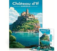 Puzzle pour Adultes 1000 pièces Château d'If Marseille Affiche de Voyage Pièces découpées nettes Jeu de réflexion Temps Libre Décoration de Noël (50x75cm)