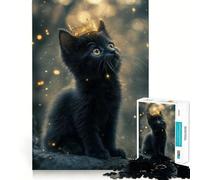 Puzzle pour Adultes 1000 pièces Chaton Noir à Couronne dorée Découpe Impeccable Amusant,Stimulant l'esprit,Jeu de détente,décoration de Noël (50x75cm)