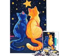 Puzzle pour Adultes 1000 pièces Chats contemplant Une Nuit étoilée Puzzle 1000 pièces Décoration Murale pour Femmes (50x75cm)