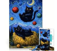 Puzzle pour Adultes 1000 pièces Chats dans Une Nuit étoilée Parodie Assemblage Parfait Jeu de logique Artistique Jouet Amusant pour se détendre et s'amuser Cadeau d'anniversaire (50x75cm)