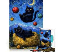 Puzzle pour Adultes 1000 pièces Chats dans Une Nuit étoilée Parodie Assemblage Parfait Jeu de logique Artistique Jouet Amusant pour se détendre et Jouer Cadeau d'anniversaire (38x52cm)