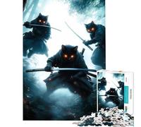 Puzzle pour Adultes 1000 pièces Chats Ninjas avec épées Défi d'intelligence et de réflexion Jouet addictif Jeu Pratique pour Femmes (Dimensions 38x26cm)