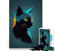 Puzzle pour Adultes 1000 pièces Chats Noirs au Regard perçant Découpe serrée Amusant,activité cérébrale Intelligente,Loisirs et Divertissement,Cadeau d'anniversaire (50x75cm)